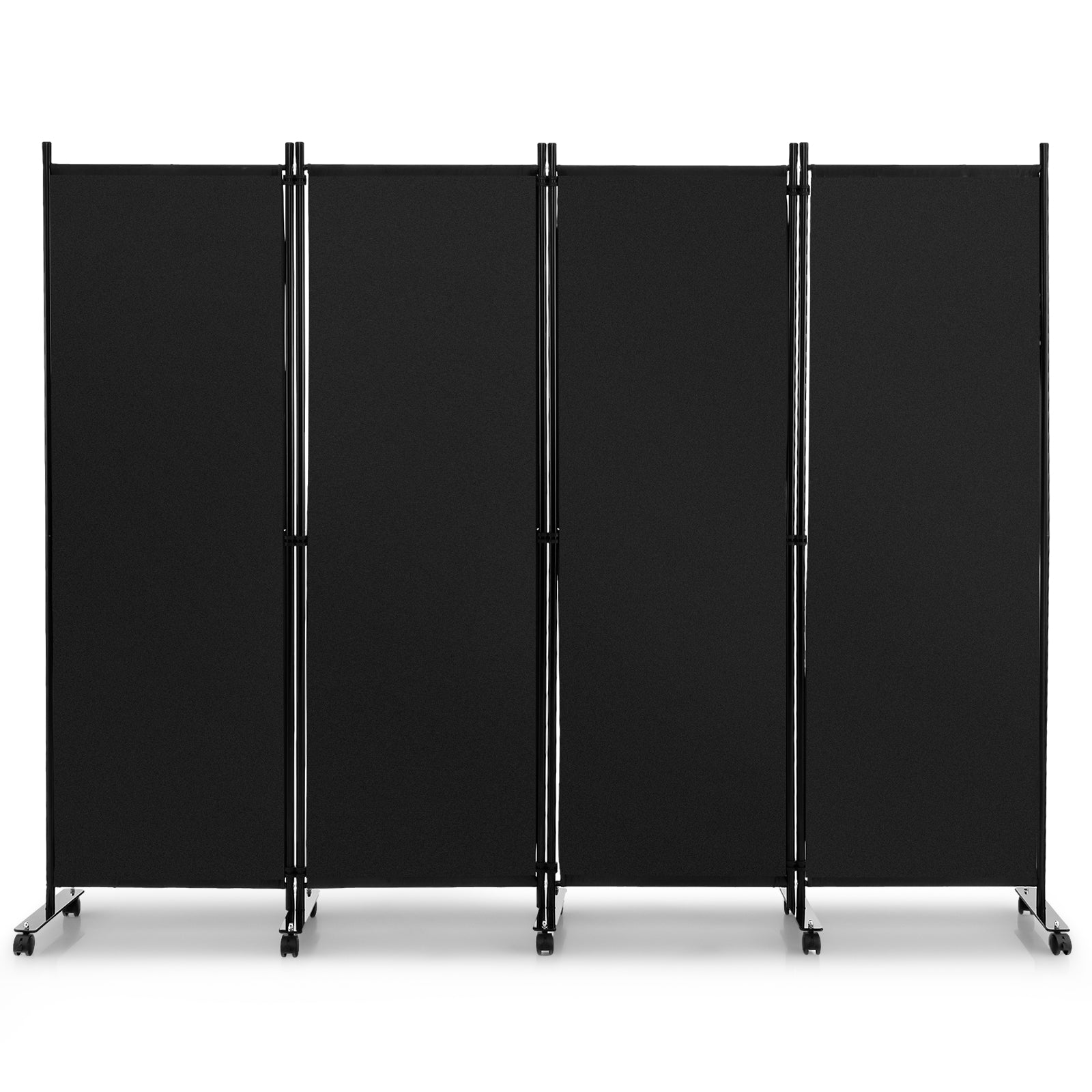 4-Panel Folding Room Divider - Wheeled Separator for Living Room, Bedroom in Black - Ideal for Space Management and Privacy Enhancement