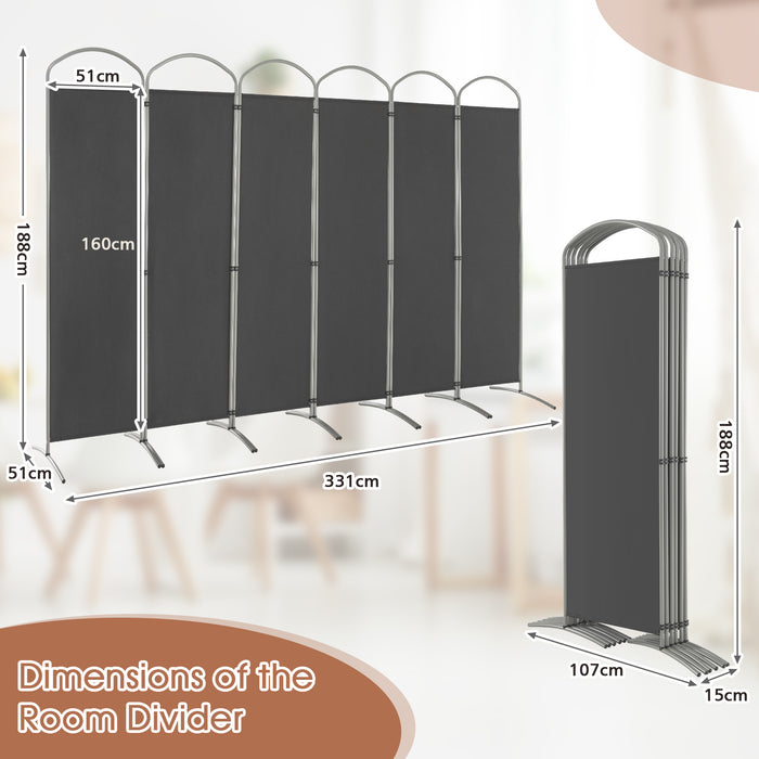 Freestanding Fabric Room Divider, Model: 6 Panel - Versatile Multispace Partition in Stylish Black - Ideal for Home and Office Space Management