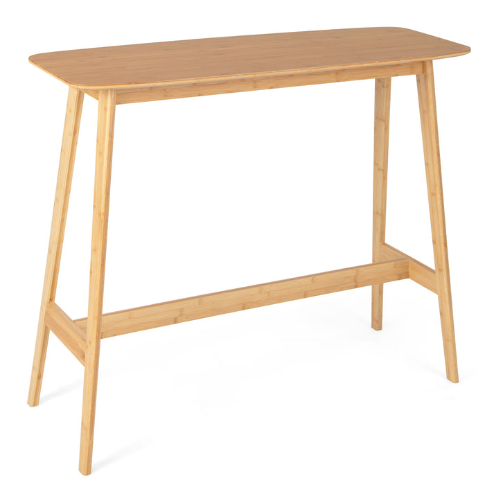 Bamboo Bar Table - 120x45x99cm with Footrest and Footpads, Natural Finish - Ideal for Home Kitchen Use
