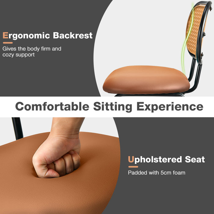 PU Leather Bar Stools (Set of 2) - Rattan Backrest, Footrest, Green - Perfect for Home Bar and Kitchen Counter Seating Comfort