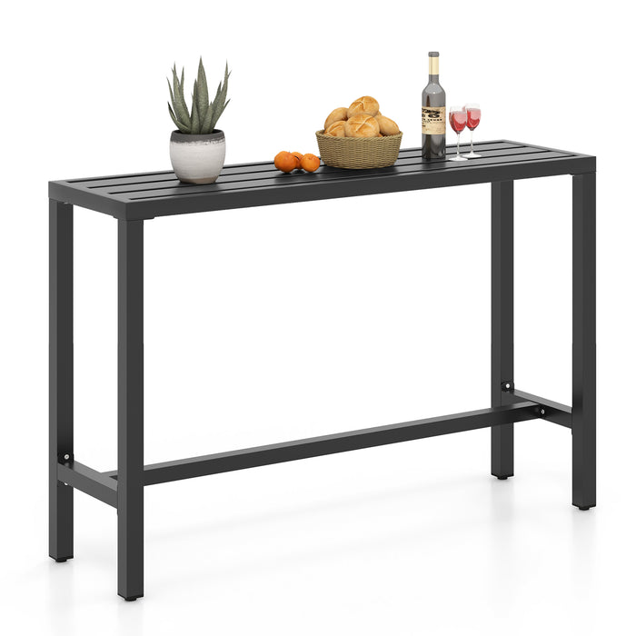 L - Outdoor Table Sleek Bar Height 120/140 x 40cm with Adjustable Foot Pads - Perfect for Patio, Garden, Deck Entertainment
