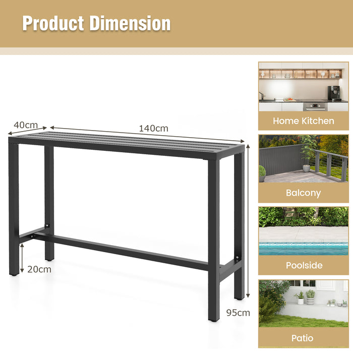 L - Outdoor Table Sleek Bar Height 120/140 x 40cm with Adjustable Foot Pads - Perfect for Patio, Garden, Deck Entertainment