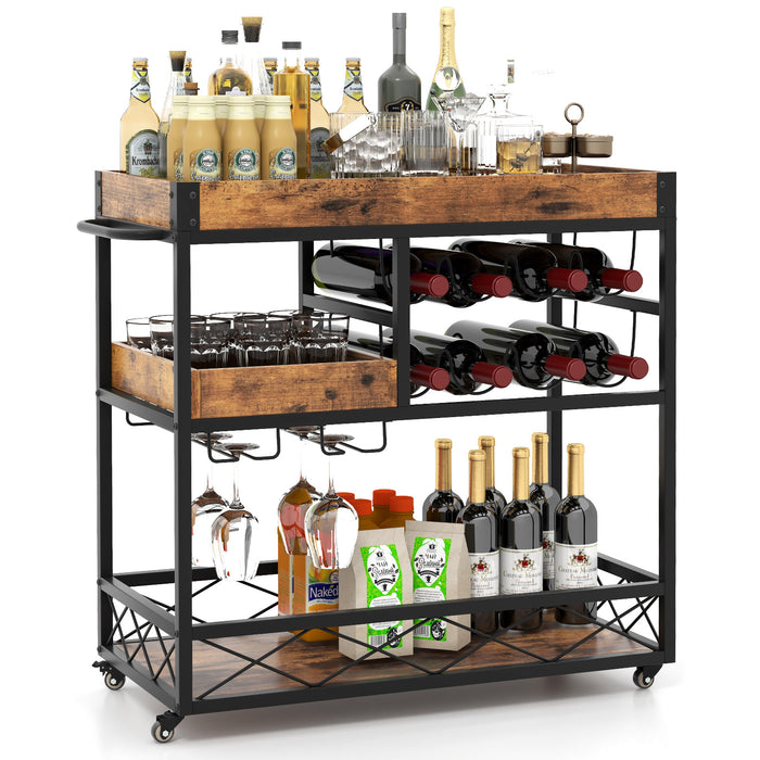 Home Bar Serving Cart - Convertible Trolley with Detachable Tray - Perfect for Entertaining Guests and Serving Beverages