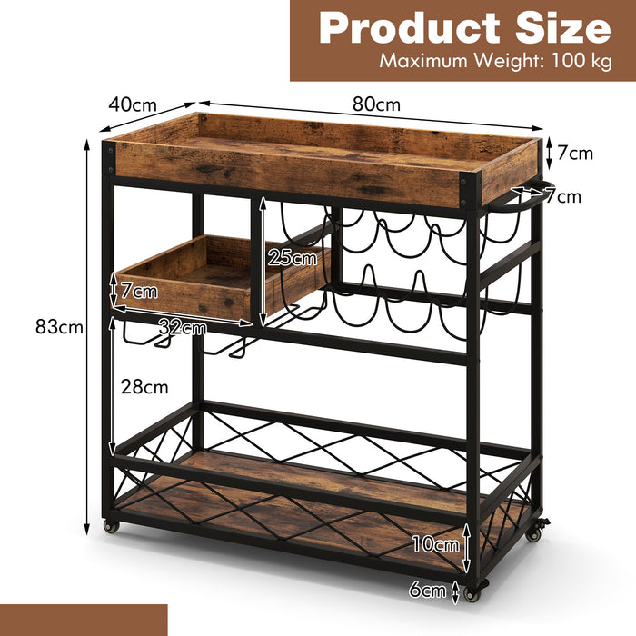 Home Bar Serving Cart - Convertible Trolley with Detachable Tray - Perfect for Entertaining Guests and Serving Beverages