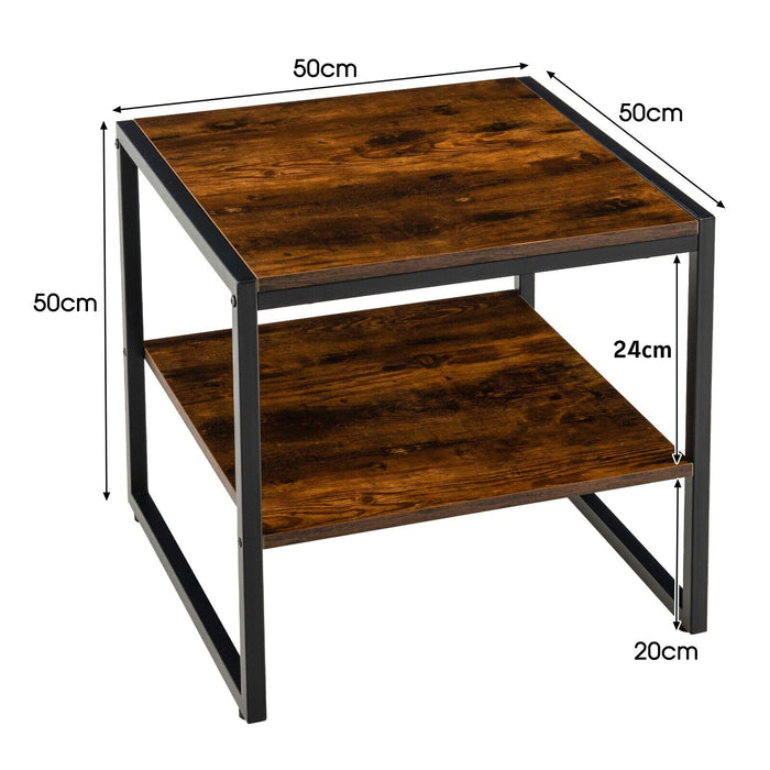 Industrial End Tables Set of 2 - Rustic Brown Tables with 2-Tier Storage Shelf - Perfect for Space Saving and Home Decor