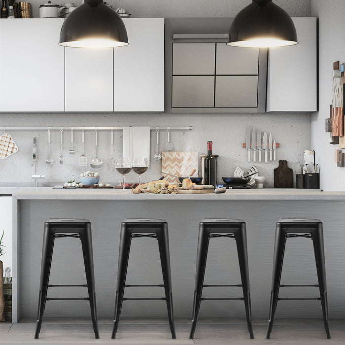 Metal Square Seat Stools - Black with Handling Hole for Kitchen Use - Ideal for Modern Home Decor and Space Saving Solution