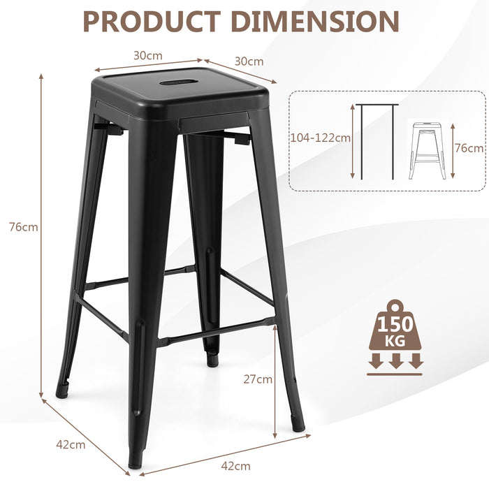 Metal Square Seat Stools - Black with Handling Hole for Kitchen Use - Ideal for Modern Home Decor and Space Saving Solution