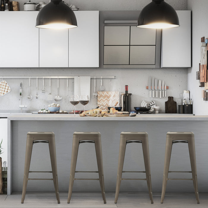 Metal Square Seat Stools - Black with Handling Hole for Kitchen Use - Ideal for Modern Home Decor and Space Saving Solution