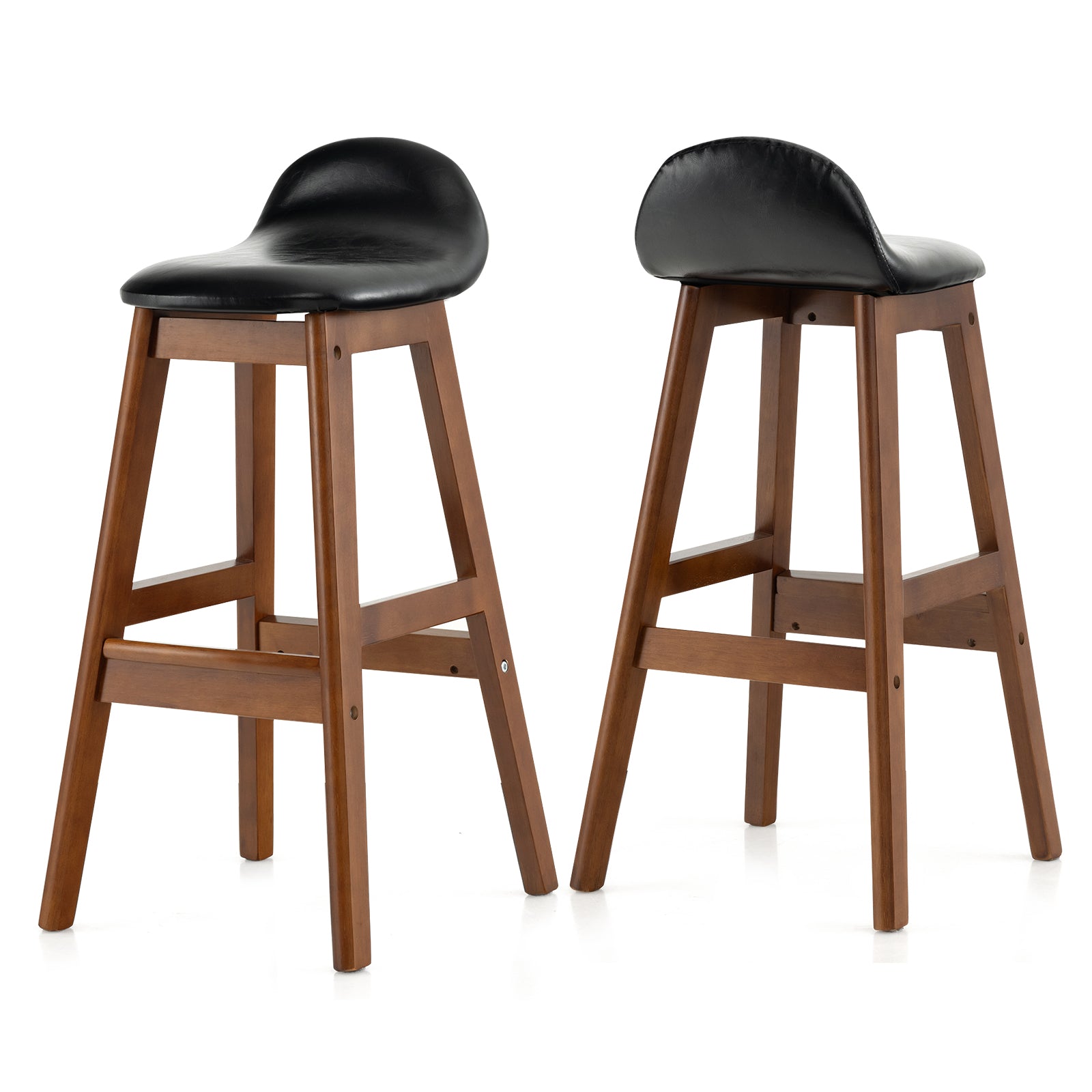 Set of 2 Bar Stools - Padded Seat and Back Cushion in Sleek Black - Ideal for Comfortable Casual Seating Arrangement