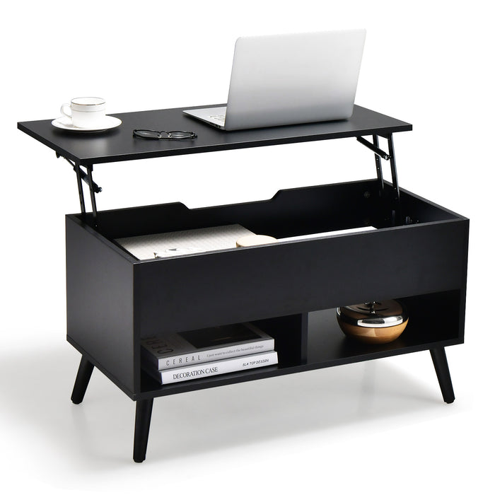 Coffee Table with Lift-Up Top Feature - Hidden Storage Compartment and Open Shelf Included - Ideal for Space Optimization in Living Areas