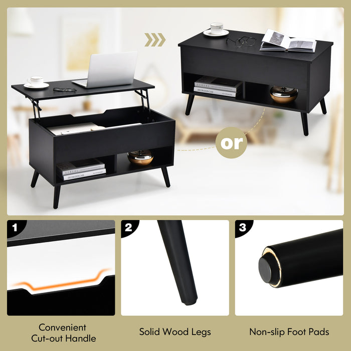 Coffee Table with Lift-Up Top Feature - Hidden Storage Compartment and Open Shelf Included - Ideal for Space Optimization in Living Areas
