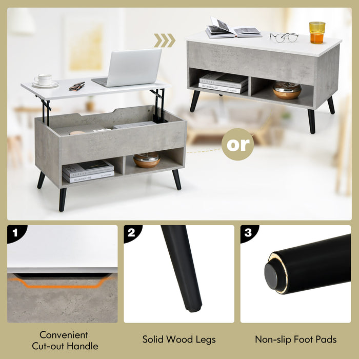 Coffee Table with Lift-Up Top Feature - Hidden Storage Compartment and Open Shelf Included - Ideal for Space Optimization in Living Areas