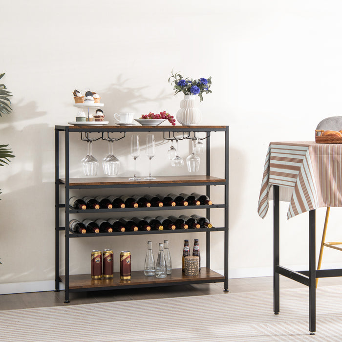 TableTop Elegance 5-Tier Wine Rack - Multifunctional Table with Dual Wine Racks and 4-Row Glass Holders - Ideal for Wine Enthusiasts and Home Entertainers