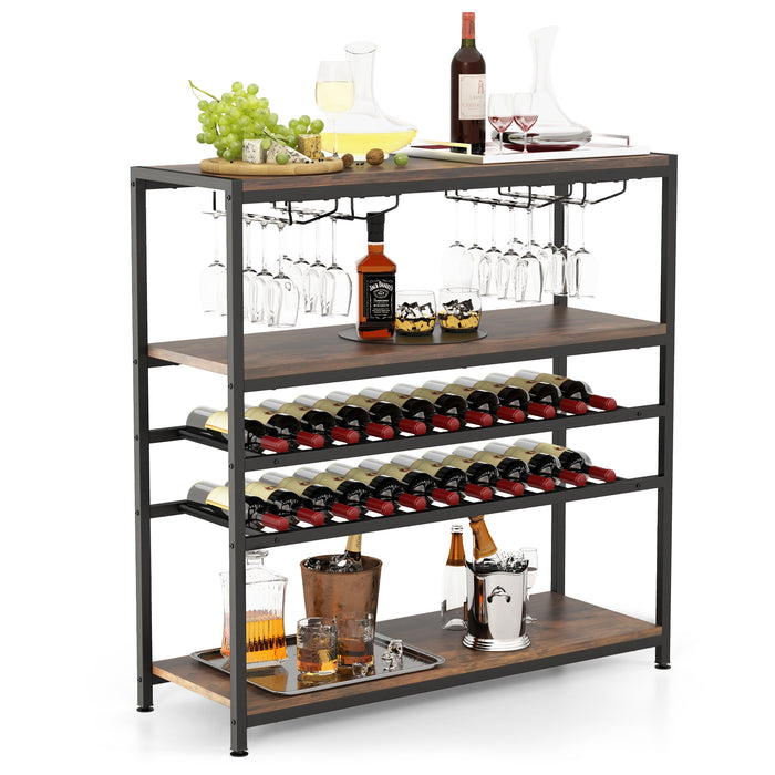 TableTop Elegance 5-Tier Wine Rack - Multifunctional Table with Dual Wine Racks and 4-Row Glass Holders - Ideal for Wine Enthusiasts and Home Entertainers