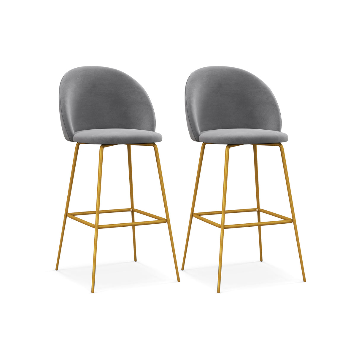 Set of 2 Bar Stools – Grey, Curved Backs, and Padded Seats – Ideal for Comfortable Home Bar Seating
