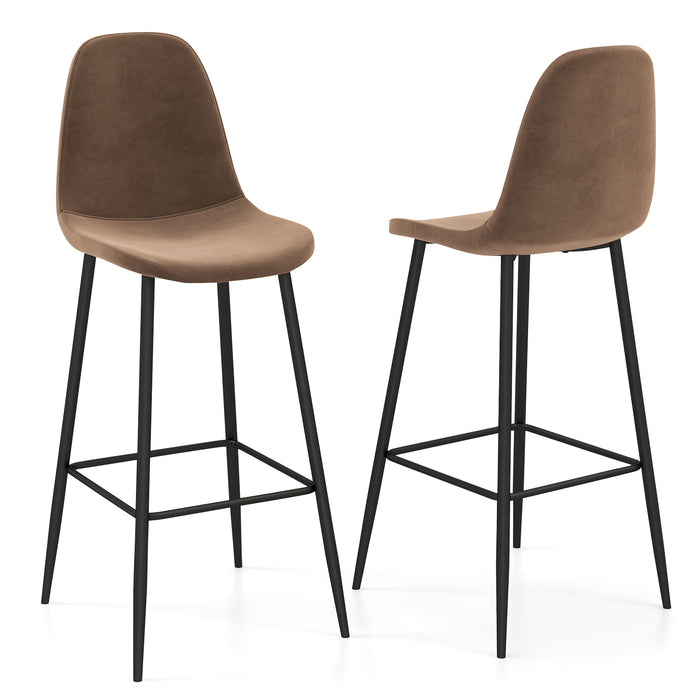 Velvet Bar Chairs - Soft Upholstered Seating with Backrest and Footrest in Brown - Ideal for Home Bar or Kitchen Counter Comfort