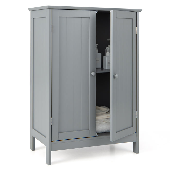 Double Door Floor Cabinet - Bathroom Storage Unit With Shelves, Black Finish - Ideal for Bathroom Organization and Space Saving Solution