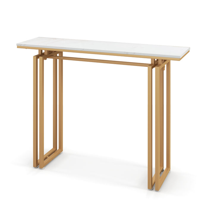 Faux Marble Top Entryway Table by Modern - Heavy-duty Metal Frame, Golden Finish - Ideal for Stylish & High-Traffic Foyers