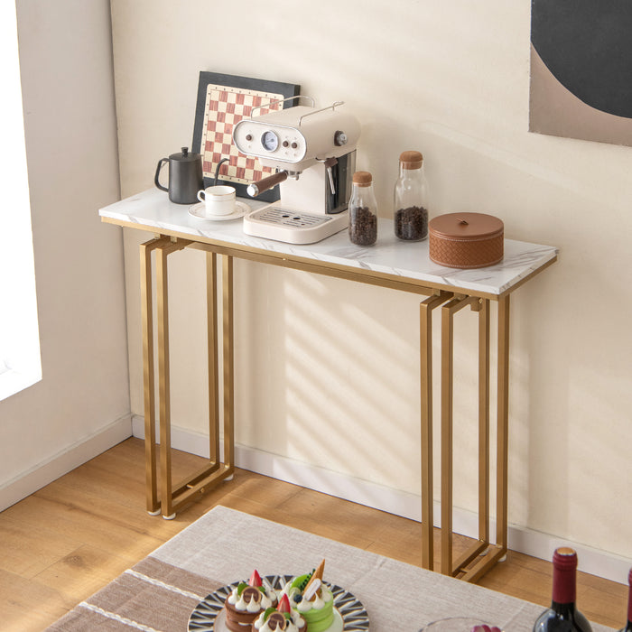 Faux Marble Top Entryway Table by Modern - Heavy-duty Metal Frame, Golden Finish - Ideal for Stylish & High-Traffic Foyers