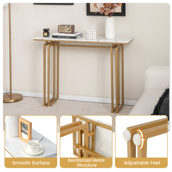 Faux Marble Top Entryway Table by Modern - Heavy-duty Metal Frame, Golden Finish - Ideal for Stylish & High-Traffic Foyers