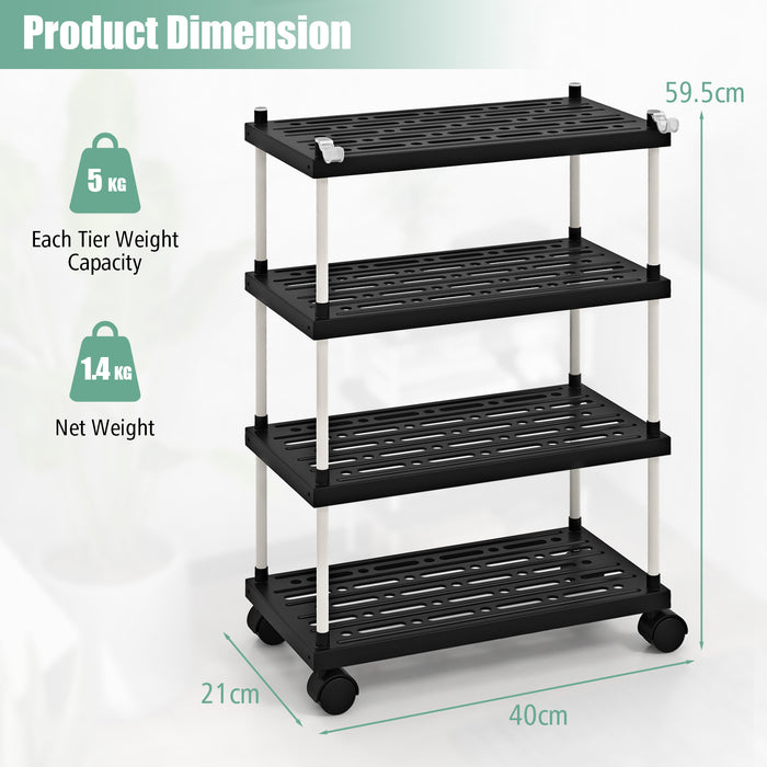 4-Tier Slim Storage Cart - Black Design with Lockable Wheels - Ideal Solution for Organizing and Storing Items in Limited Spaces