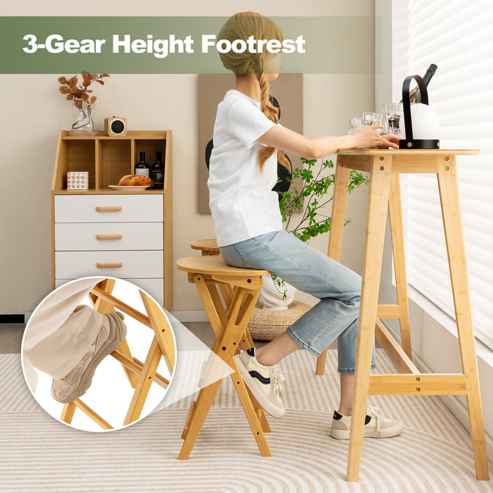 Bamboo Folding Furniture - Bar Stool Set of 2 in Natural Finish - Ideal for Compact Spaces and Easy Storage