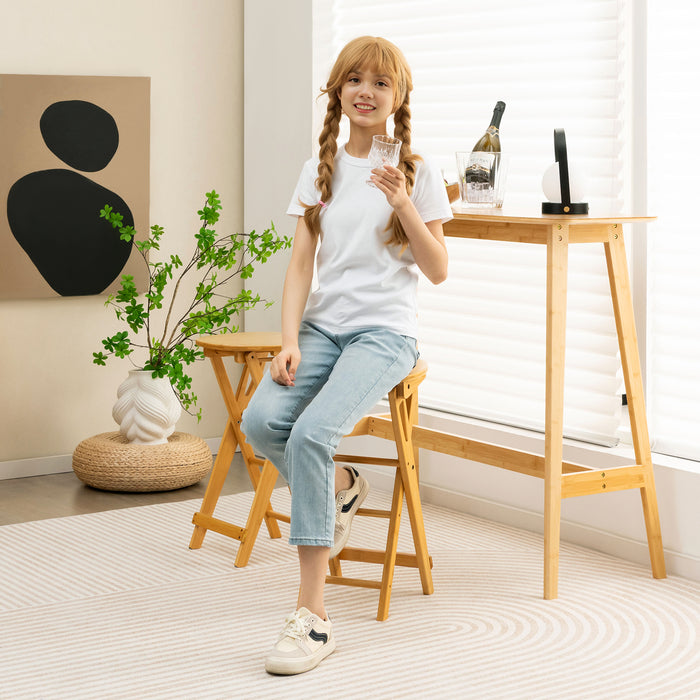 Bamboo Folding Furniture - Bar Stool Set of 2 in Natural Finish - Ideal for Compact Spaces and Easy Storage
