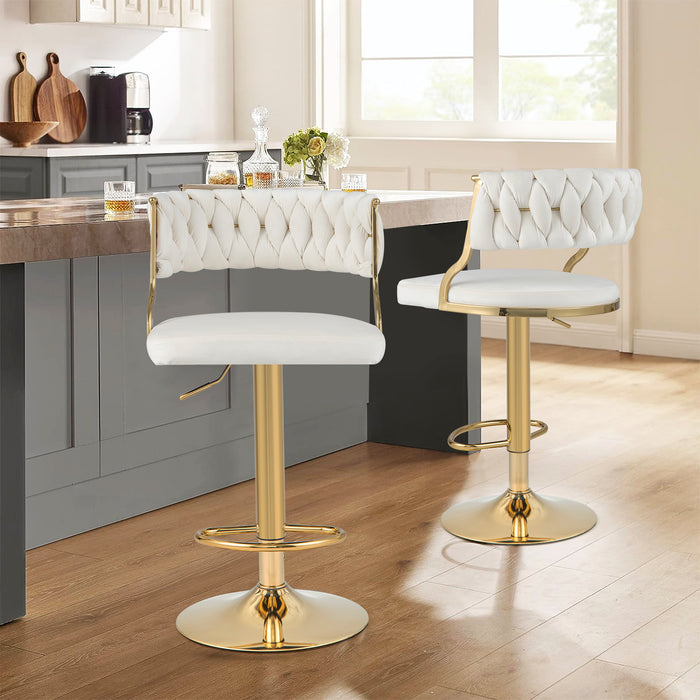 Velvet Upholstered Bar Stools - Adjustable with Footrests for Kitchen Island, Grey - Ideal for Comfortable and Stylish Seating Arrangement
