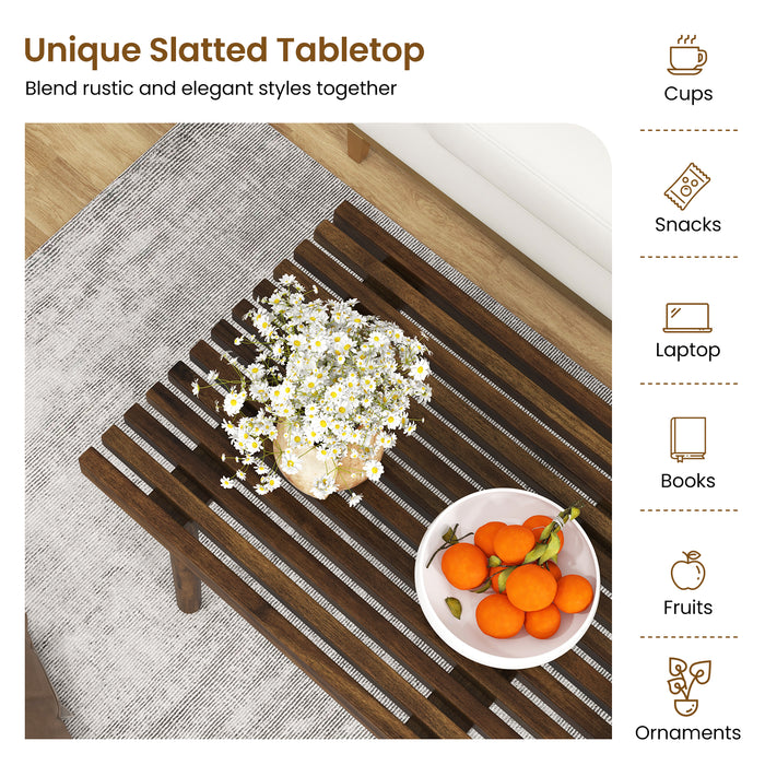 Rubber Wood Furniture - Stylish Coffee Table with Unique Slatted Tabletop - Ideal Addition for Contemporary Homes