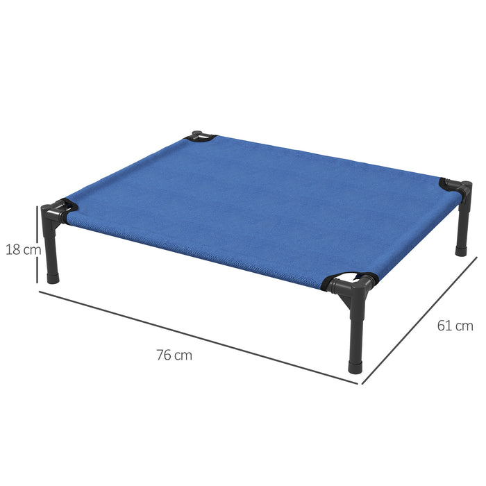 Elevated Portable Pet Cot - Medium-Sized Raised Dog Bed with Sturdy Metal Frame, Blue - Ideal for Camping and Outdoor Comfort
