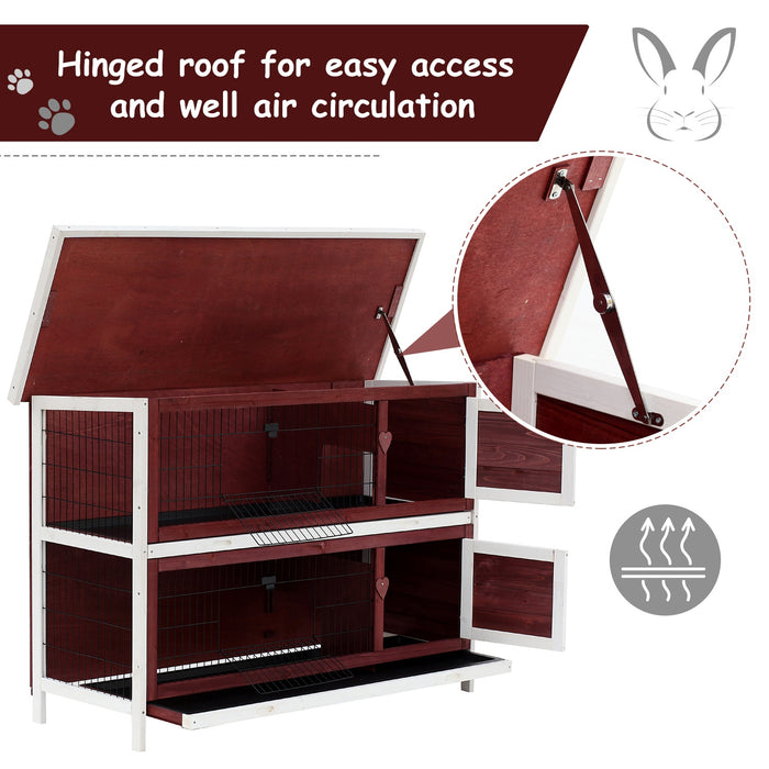 Two-Tier Bunny House with Spacious Design - 136.4 x 50 x 93 cm Dual-Level Rabbit Shelter, Brown & White - Ideal for Small Pet Security & Comfort