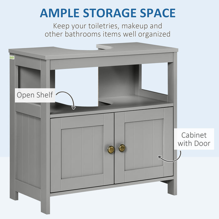 Modern Double-Door Pedestal Sink Cabinet - Light Grey Bathroom Vanity Storage with Shelves - Ideal for Under Sink Organization