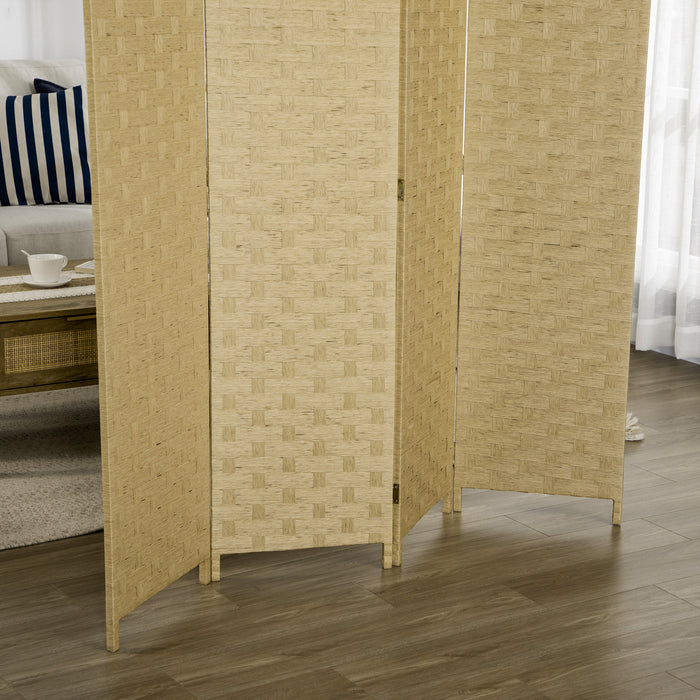 Wave Fibre 4-Panel Room Divider - Freestanding Folding Privacy Screen, Partition Wall for Bedroom and Office - Indoor Space Separator, 170 cm Height, Brown