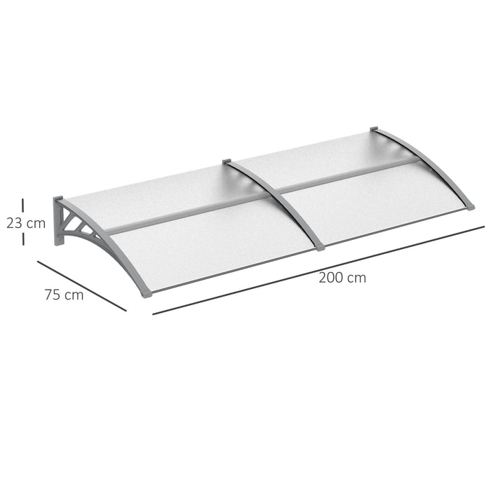 Clear Polycarbonate Door Canopy - 200x75cm Outdoor Awning Rain Shelter for Entrance - Weatherproof Cover for Front or Back Porch
