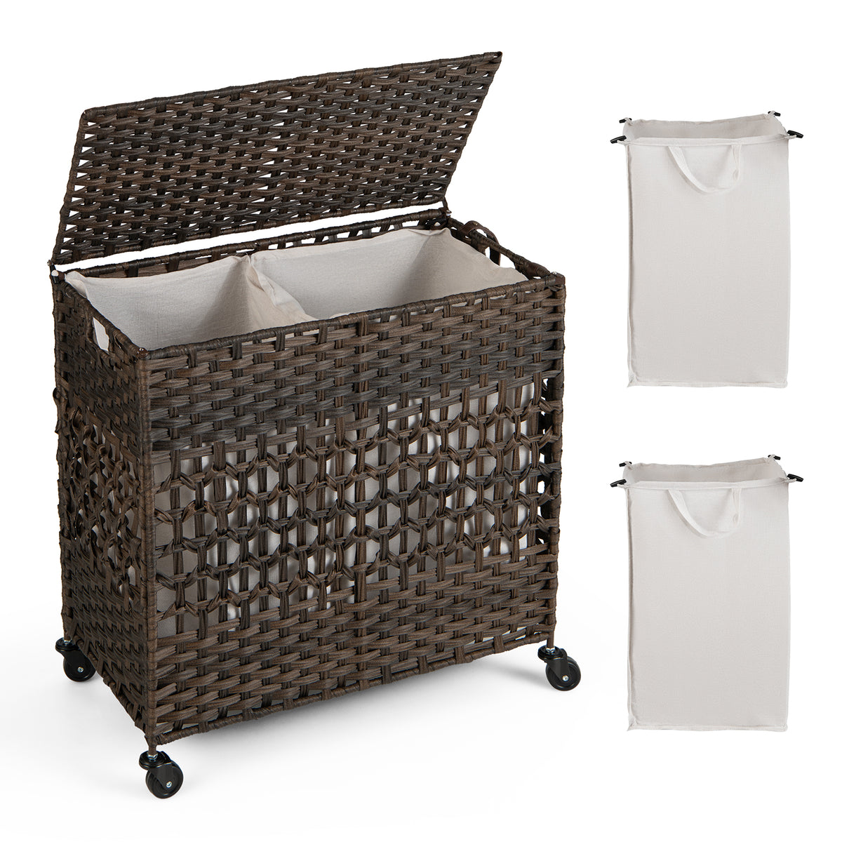 Collapsible Laundry Hamper 110L - With Lid and Removable Liner Bag in Brown - Designed for Easy Laundry Storage and Organization