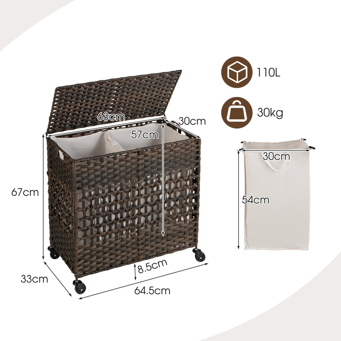 Collapsible Laundry Hamper 110L - With Lid and Removable Liner Bag in Brown - Designed for Easy Laundry Storage and Organization