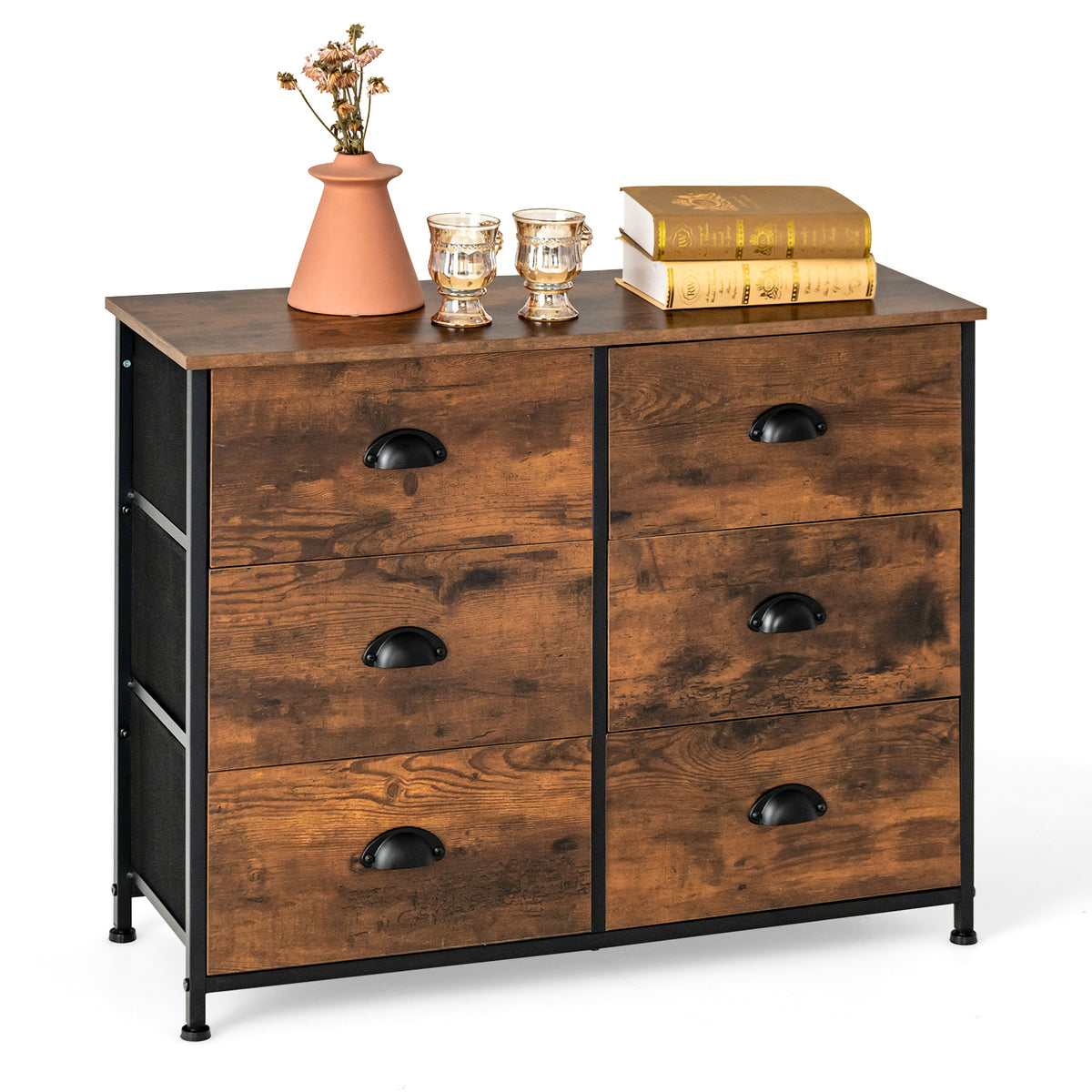 Rustic Brown Dresser - 6 Foldable Fabric Drawers for Living Room or Bedroom - Ideal Storage Solution for Clothing and Accessories