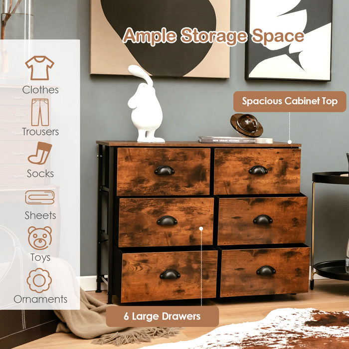 Rustic Brown Dresser - 6 Foldable Fabric Drawers for Living Room or Bedroom - Ideal Storage Solution for Clothing and Accessories