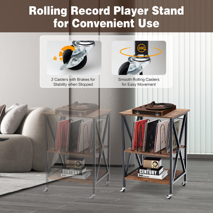 Vinyl Record Storage Stand - 3-Tier Table for Organizing Records - Ideal Display and Storage Solution for Vinyl Albums