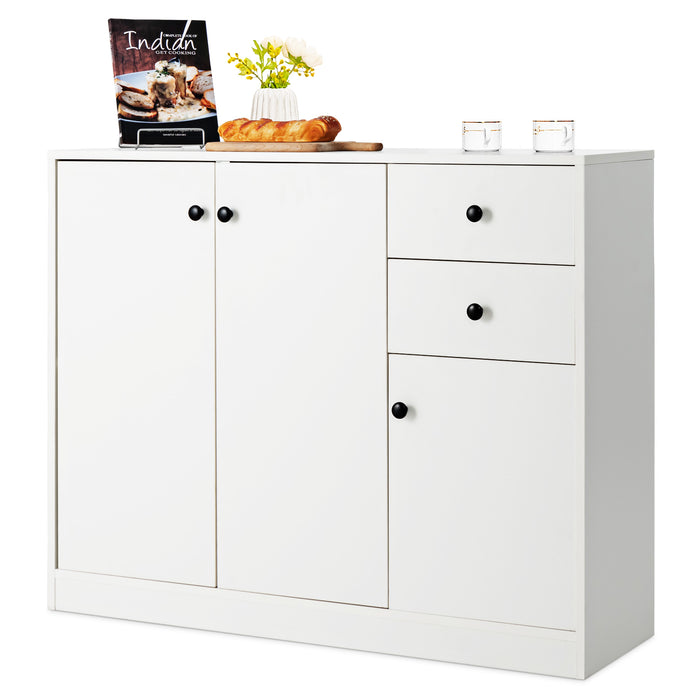 Contemporary Buffet Sideboard - Featuring 2 Pull-out Drawers and 3 Doors, Pure White Finish - Ideal Storage Solution for Dining Room or Living Room