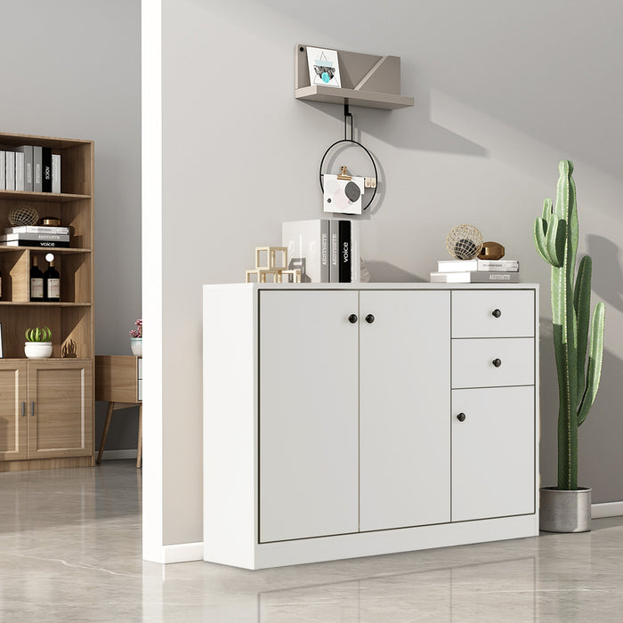 Contemporary Buffet Sideboard - Featuring 2 Pull-out Drawers and 3 Doors, Pure White Finish - Ideal Storage Solution for Dining Room or Living Room