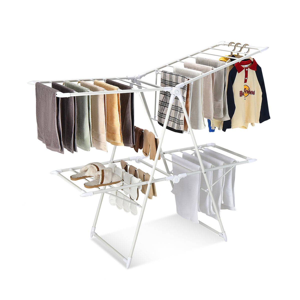 Compact White Foldable Clothes Drying Rack - 28-Rail Laundry Stand for ...