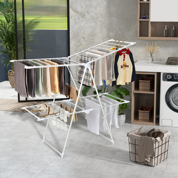 Foldable Clothes Drying Rack Model 28R-White - Compact Laundry Hanging Stand with 28 Rails - Ideal Solution for Small Spaces and Travelers