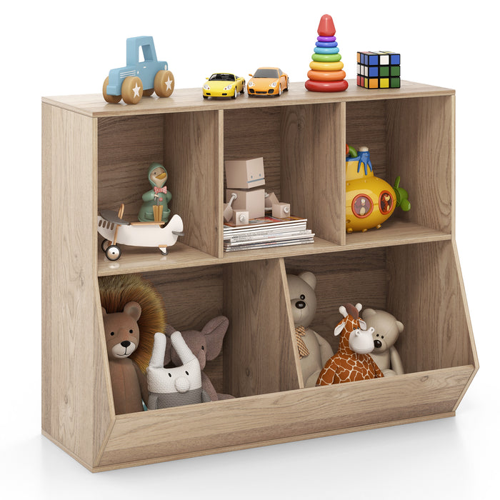 Kids Toy Storage - 5-Cube Organizer with Anti-Tipping Kits, Natural - Designed for Children's Playroom Safety and Organization