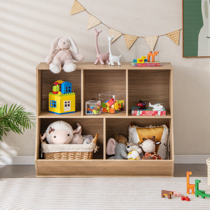 Kids Toy Storage - 5-Cube Organizer with Anti-Tipping Kits, Natural - Designed for Children's Playroom Safety and Organization