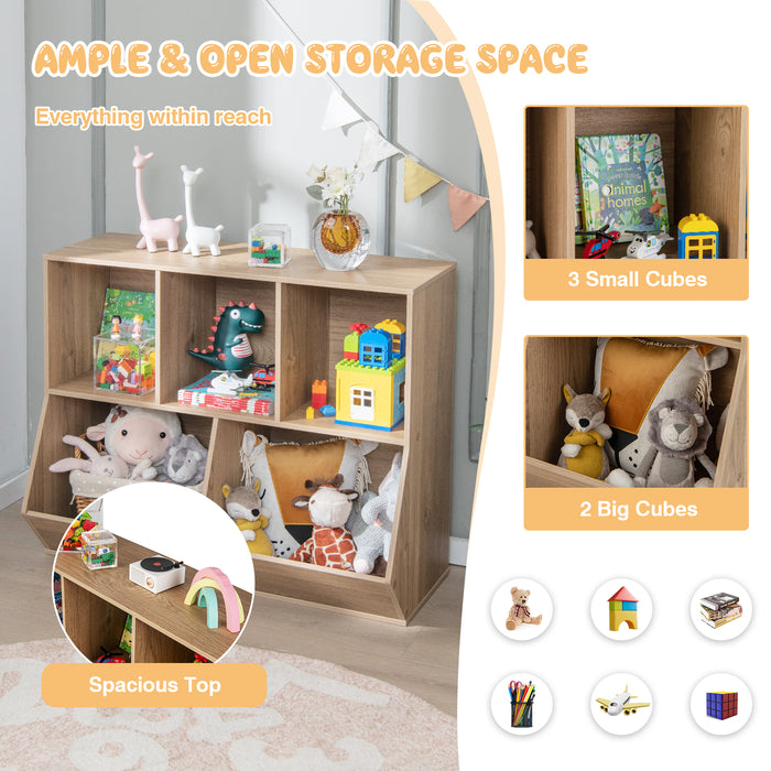 Kids Toy Storage - 5-Cube Organizer with Anti-Tipping Kits, Natural - Designed for Children's Playroom Safety and Organization