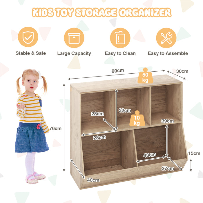 Kids Toy Storage - 5-Cube Organizer with Anti-Tipping Kits, Natural - Designed for Children's Playroom Safety and Organization