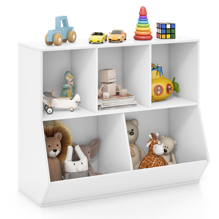 Kids Toy Storage - 5-Cube Organizer with Anti-Tipping Kits, Natural - Designed for Children's Playroom Safety and Organization