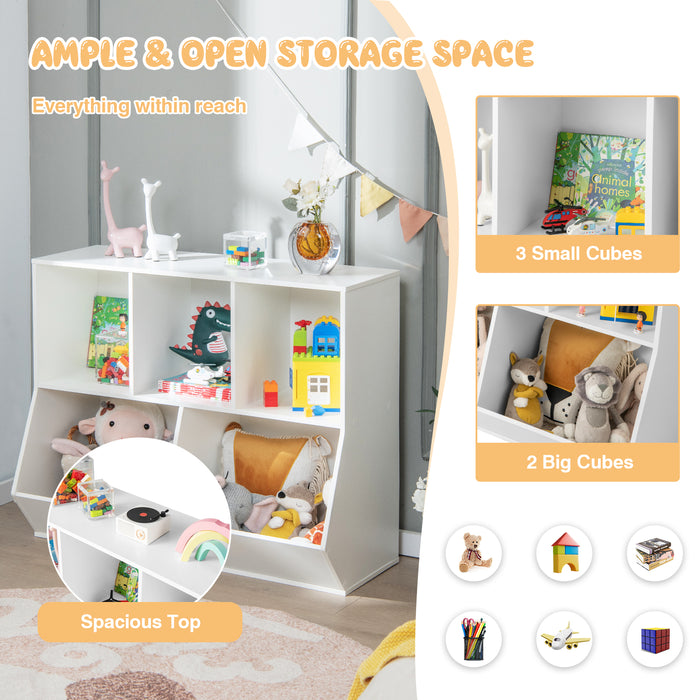 Kids Toy Storage - 5-Cube Organizer with Anti-Tipping Kits, Natural - Designed for Children's Playroom Safety and Organization