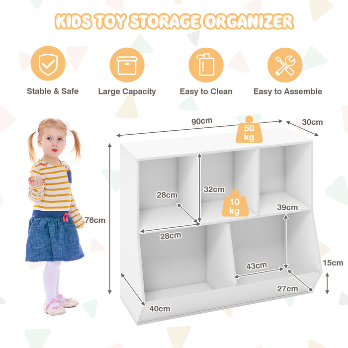Kids Toy Storage - 5-Cube Organizer with Anti-Tipping Kits, Natural - Designed for Children's Playroom Safety and Organization